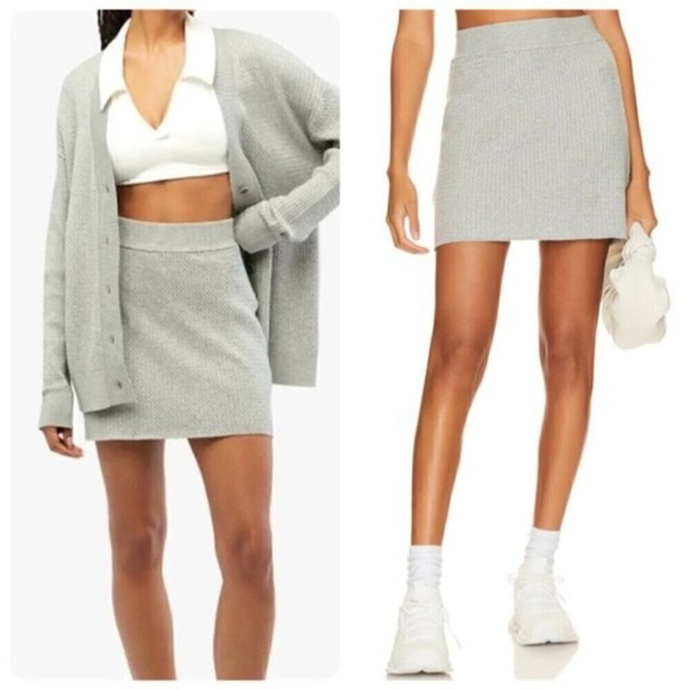 WeWoreWhat Revolve Athletic Preppy Cable Knit Mini Skirt MEDIUM in Heather Gray